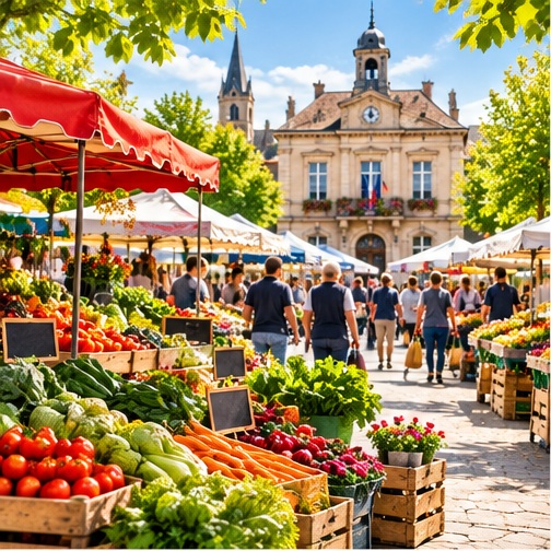Marché de plein vent au cœur d’une commune